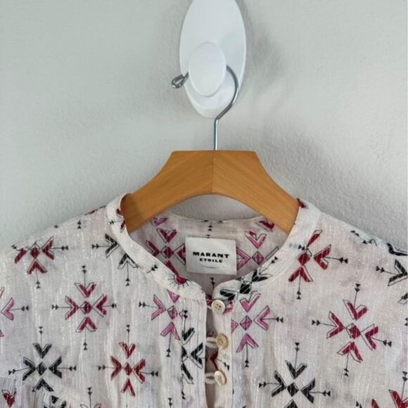 Isabel Marant Étoile Salika Metallic‎ Puff Sleeve Preppy Blouse Sz 38 (M) - Picture 5 of 8